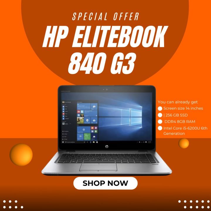 HP EliteBook 840 G3 Laptop | Intel Core i5-6200U 6th Generation | Intel Integrated Graphics | DDR4 8GB RAM| 256 GB SSD| 14” FHD Display|