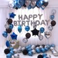34 pcs  blue Happy birthday theme ( 30 metallic balloons 1 birthday foil 3 star balloons)  Blue birthday theme birthday decoration for boys latex balloons  metallic balloons  party supplies birthday accessories  birthday balloons. 