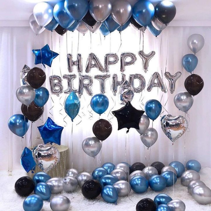 34 pcs  blue Happy birthday theme ( 30 metallic balloons 1 birthday foil 3 star balloons)  Blue birthday theme birthday decoration for boys latex balloons  metallic balloons  party supplies birthday accessories  birthday balloons
