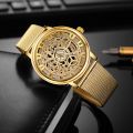 Soxy Luxury Skeleton Men Watch Women Wrist Watches Montre Homme Gold Wrist Watch Men Steel Mesh Men39;s Watch. 