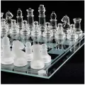 LYDJ Glass Chess Game Set Include Frosted/Polished Glass Chess Board and 32 Chess Pieces with Padded Bottom, Crystal Chess Set for Adults and Children Strategy Game,S. 