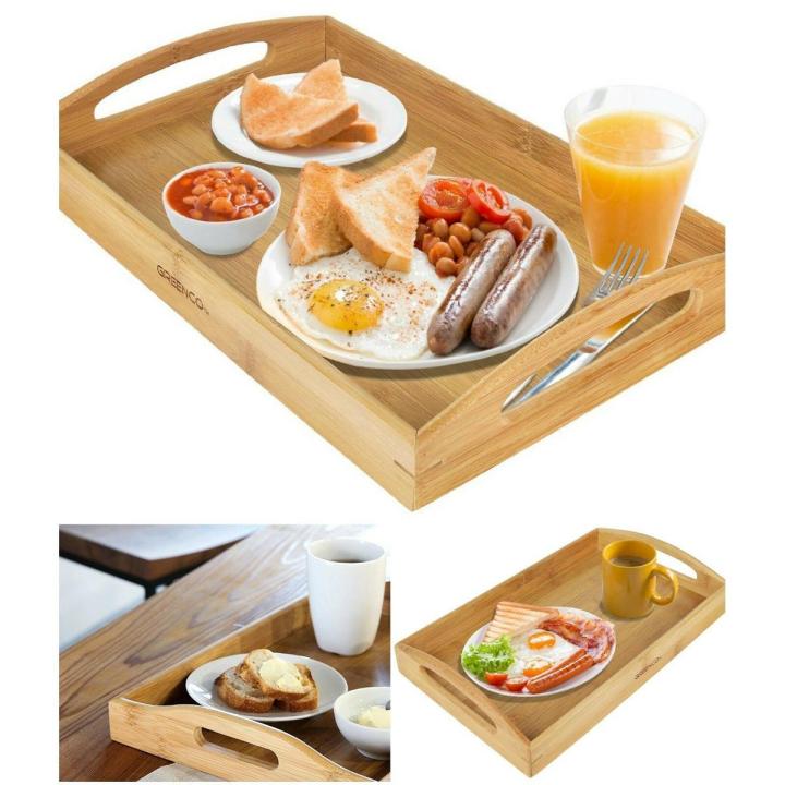 Wooden Serving Tray Tea Trays with handles, Tea Coffee Food Platter Tray Set (Set of 3)