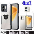 Infinix Hot 50i Shockproof Phone Case for Infinix Smart 9 4 in 1 Camera Lens Glass Screen Protector + Panda Mobile phone holder. 