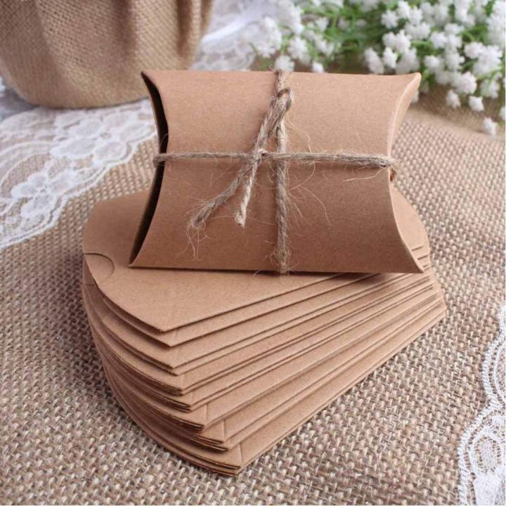 12 pcs Kraft Pillow Boxes Jewelry Packaging Gift Card Holder Soap Packaging Small Gift Box Wedding Favors
