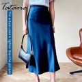 Satin Silk A-line Midi Skirt for Women, High Waist, Summer Korean Style. 
