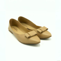 Ladies Black Pumps, Ultra-Light Faux Leather Flat Heel Slip-On with Bow-Tie Decoration, Comfortable and Trendy. 
