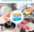 Liquid Soap Dispenser & Sponge Holder - Dish Soap Pump Sponge 2-in-1 - Counter Top Sink Press Soap Box - Pump Soap Dispensing with Sponge Caddy 385ml - Dish Washing Scrub Cleaning. 