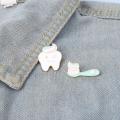 Creative Simple Toothbrush Toothpaste Tooth Combination Metal Paint Brooch Cartoon Cute Love Oral Series Badge Pin Jewelry. 