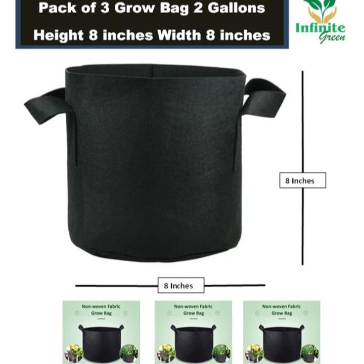Pack of 3 Grow Bag 2 Gallon Size 8x8 inches Heavy Duty for Plant/Vegetable/Herb/Fruit Breathable Fabric Grow Planter Pot Bags with Handles,