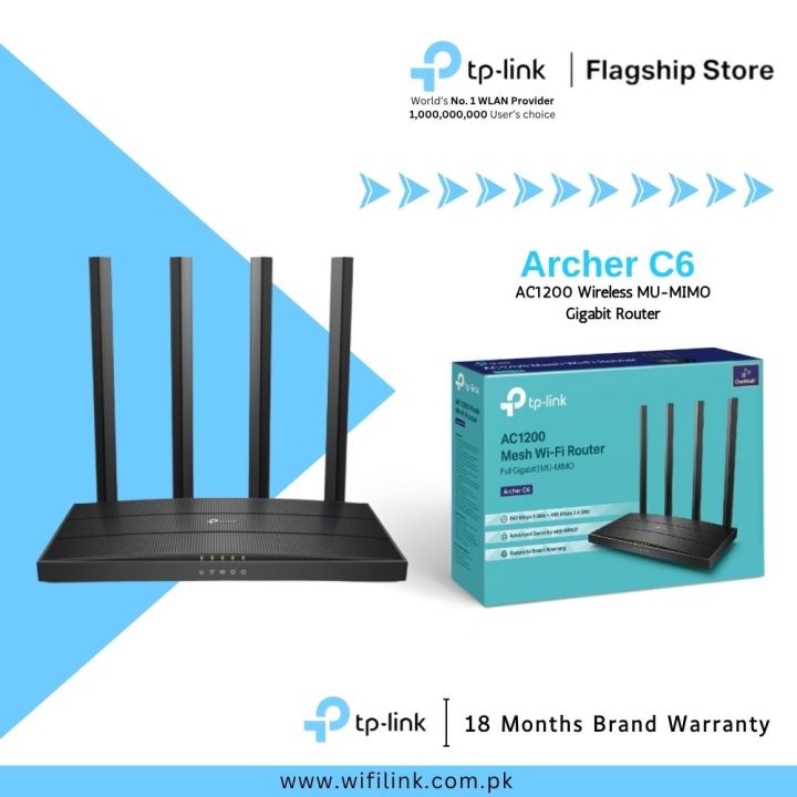 TP-Link Wi-Fi Router Archer C6 AC1200 Wireless MU-MIMO Dual Band Gigabit Router - 18 Months Brand Warranty