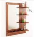 Wall-Mounted Wooden Dressing Table with Mirror – Space-Saving Storage Shelves. 