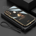 For OPPO A31 Back Cover + Hand Strap Fashion Shiny 6D Plating Maple Leaves Protective Case Square Bumper Soft Silicone Mobile Phone Cases. 