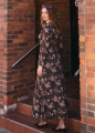 Black Floral Printed Linen A-Line Maxi Dress Regular Fit Long Casual Dress for Women. 