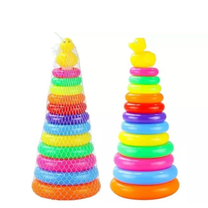Large Rainbow Ring Tower Stacking Rings Activity Toy For Kids | Daraz.pk