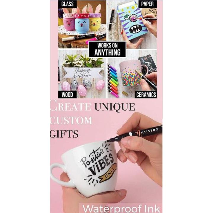 Paint Pens for Rock Painting, Stone, Ceramic, Glass, Wood, Porcelain, Mugs, Metal, Fabric, Canvas. Set of 12 Quick Dry, Permanent, Waterproof and Paint Markers Fine Tip