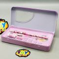 Geometry Pencil Box with Calculator for Boys & Girls Calculator Geometry Box with Magnetic Buttons 2 Compartments Pencil Box for Kids with Built-in Calculator & Sharpener Random Design Double Side Open School Stationery Storage Box. 
