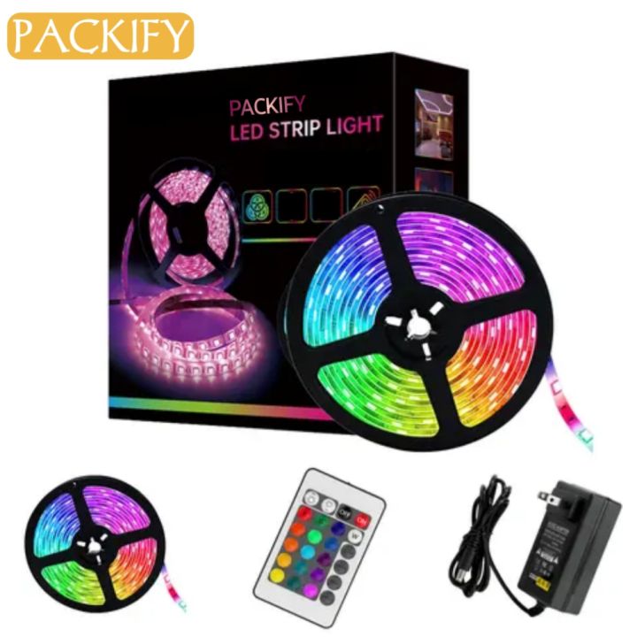 PACKIFY Strip Lights RGB 16 Colour Changing LED SMD 5050 Light Strip with Remote - LED Lights for Room Decoration, TV Kitchen Home Party Decoration