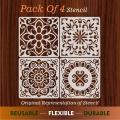 Pack of 4 Flower patterns Reusable Stencil Airbrush Painting Wall Art DIY Home Decor Scrap booking Album Crafts. 