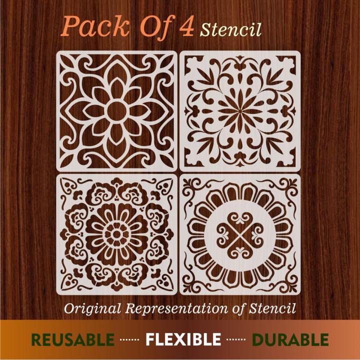 Pack%20of%204%20Flower%20patterns%20Reusable%20Stencil%20Airbrush%20Painting%20Wall%20Art%20DIY%20Home%20Decor%20Scrap%20booking%20Album%20Crafts%20-%20Image%202
