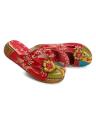 Red Women Vintage Colorful Leather Backless Flower Sandals. 