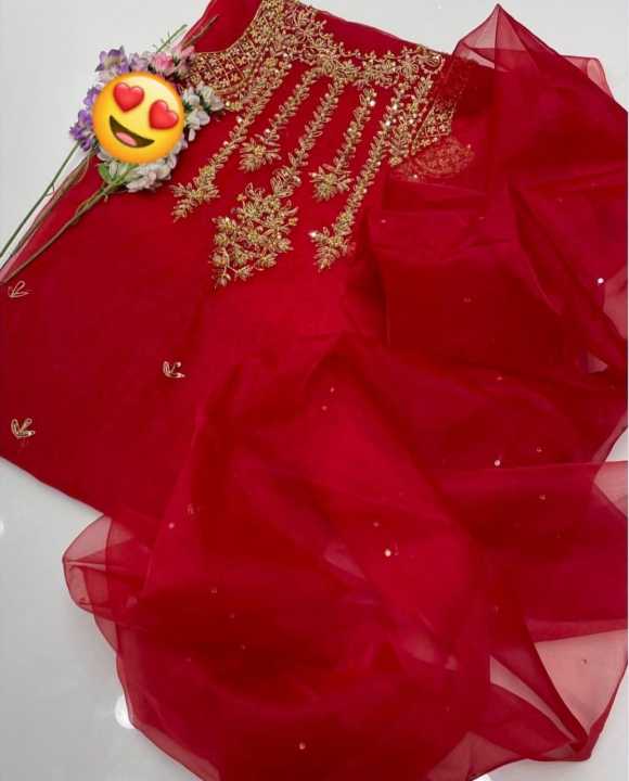 MSJ%20Fabrics%20New%20Arrival%203%20Pcs%20Fancy%20Handmade%20Embroidery%20Organza%20Unstitched%20Dress%20For%20Women/Ladies%20-%20Image%202
