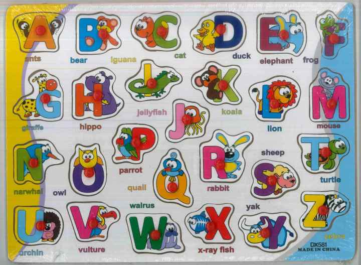 Preschool Wooden Alphabet Puzzle Board A4 Size (ABC/ 123 / Alif Ba Ta) Jigsaw Puzzle, Early Educational Toy for Toddlers and Kids English Arabic Numbers Animals Clock Learn about Body Parts Shapes