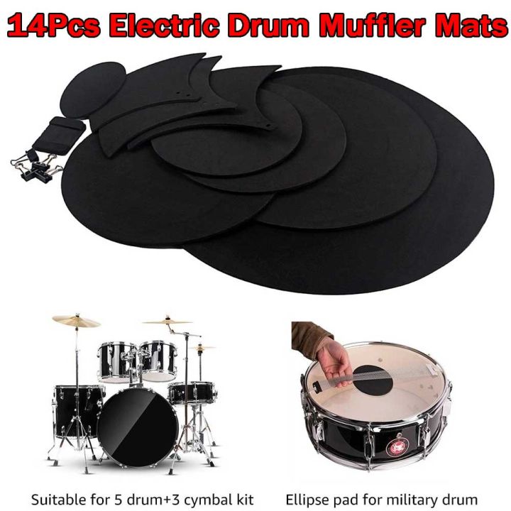Noise Reduction Drum Mute Pads Easy Install Foam 14Pcs Set Drumming Practice Pads Rubber Practice Accessories Rubber Foam Pad