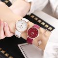 Clock Ladies Quartz Wristwatches Leather Band Elegant Rhinestones Love Mark Black Dial Casual Bracelet Watch Woman. 