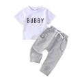 Baby Boys Summer Clothes Letter Print Short Sleeve T-shirt Tops with Stretch Casual Drawstring Pants Set. 