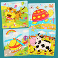9-Piece Wooden Educational Animal Fruit Vegetables and Vehicle Jigsaw Puzzle Set for Kids - Colorful Cartoon Small Puzzles for Early Learning and Development children's animal transportation wooden puzzle kindergarten gift toy. 