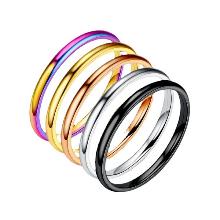 Fashion Jewelry 2mm Titanium Steel Thin Dome Ring For Wedding Stainless Steel Multi Color Circle Smooth Glossy Couple Ring