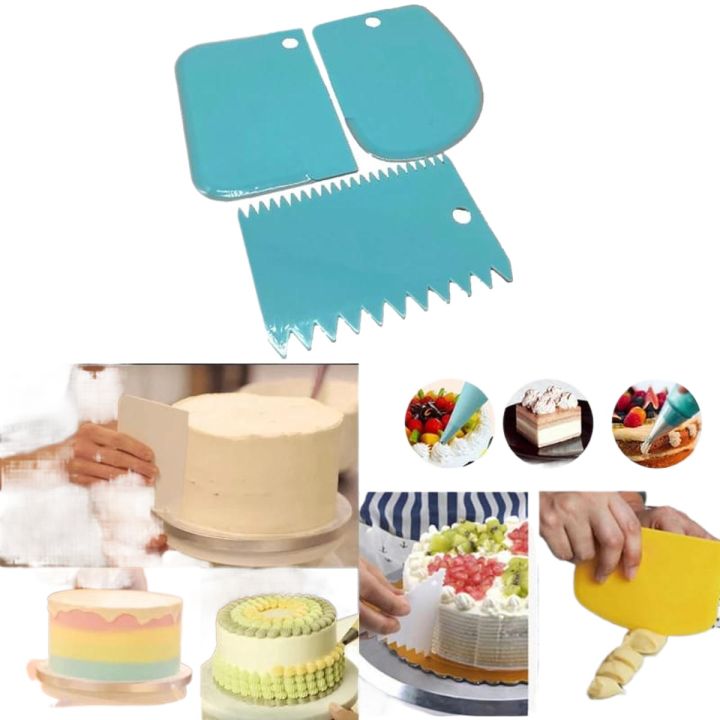 Cake Scraper Smoother Tool Set, DaKuan 3 pcs Cake Smoothing Cutter Plate Tool Combo, Cake Icing Scrapper Cake Edge Decorating Tool.