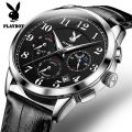 American Brand PLAYBOY Original Men's Watch Waterproof Leather strap Multifunctional Chronograph Anniversary Gift for Men  Calendar Luminous. 