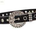 Rhinestone Belt PU Leather Belt Eyelet Belt Sequin Belt for Trousers Dress Skirts , Black. 