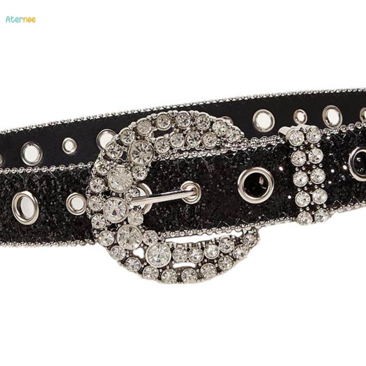 Rhinestone%20Belt%20PU%20Leather%20Belt%20Eyelet%20Belt%20Sequin%20Belt%20for%20Trousers%20Dress%20Skirts%20,%20Black%20-%20Image%203