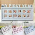 My First Year Photo Frame Baby 0 Month till12 Months 1 Year Growth Picture Frame Baby Shower Gift Newborn Growth Children Keepsake Birthday Gift Plastic Frame Baby Picture with Bracket Foot Photo Frame Wall Deco Room Deco for First Year Memory New Born Ba. 