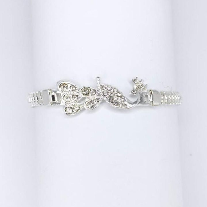 Premium Silver Chandi Alloy Peacock Zircon Bracelet Watch for - Main Image