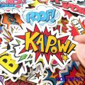 50pcs BAM POW WOW BOOM BANG OMG OOP Explosion Cloud Style Anime Slogan Stickers Pack for Phone Laptop Luggage Skateboard Sticker. 