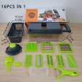 16-in-1 Multifunctional Vegetable Cutter & Chopper | Manual Slicer, Dicer, Grater & Peeler for Fruits, Onion, Potato & Cheese | Easy Kitchen Use. 