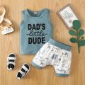 Baby Boys Summer Outfit Sets Sleeveless Letter Print Tank Tops + Animal Print Shorts. 