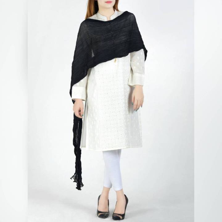 CRUSHED DUPATTA  For Women Crush Stole  - BLACK