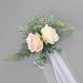 Artificial Rose Flower Swag,with Roses, Green Leaves and Silk Ribbon for Wedding Ceremony Party Decor Wedding Chair Decorations. 