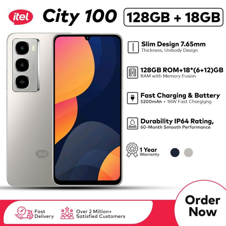 Itel CITY 100 Smartphone - Ultra-Slim Unibody Design, Vibrant 90Hz Display, AI-Powered Camera, Android 14
