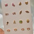 Creative Cute Small Zircon Donut sushi Hot Dog Bun Chicken Leg Pizza Burger Fries Food Stud Earring For Women Earring. 