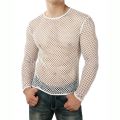 Mens Transparent Mesh T Shirt 2022 New See Through Fishnet Long Sleeve Muscle Undershirts Nightclub Party Perform Top Tees. 