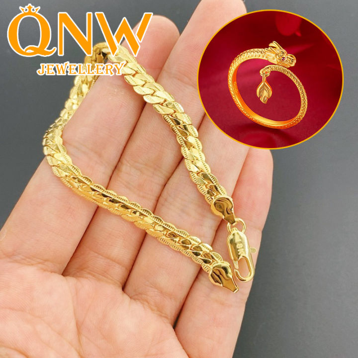 【Hot demand】Qingwen 18k gold pawnable saudi gold original 5MM lucky charm money Catcher Bracelet For Woman Men gift