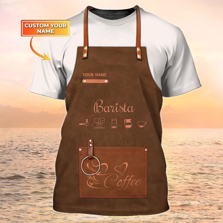 【ETOP】Newest Summer Men‘s Barista T-shirt Coffee Lover Custom Name 3D Printed t shirt Unisex Casual Tshirt Coffee Shop Uniform DW102