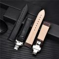 Smooth Calfskin Leather Watchband 20mm 22mm Straps For Samsung Galaxy Watch 3 41mm 45mm Active 40mm 44mm with Solid Automatic Butterfly Buckle Business Watch Band. 