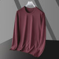 Modal silk cotton long sleeved T-shirt men's white solid color inner layer bottom round neck small black autumn shirt. 