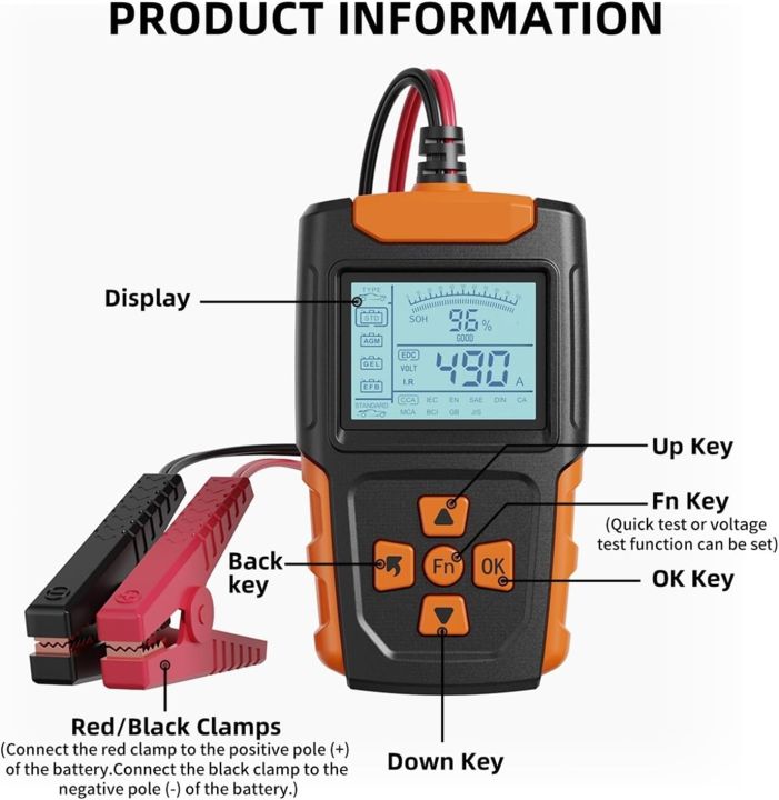 VRLA Graphene Battery Analyser | Lead Acid Battery Tester with 2.8 Inch LCD Screen, IR, SOH, CCA, Voltage Display Meter